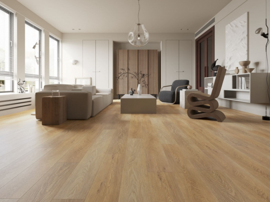 NAF AquaPlus Classic Malta 7mm waterproof rigid core vinyl plank flooring with textured finish and click-lock installation applied in a living room