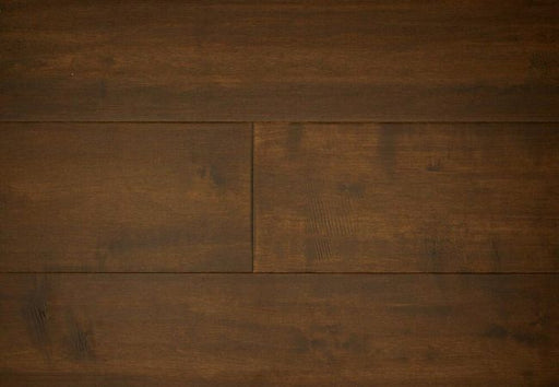 NAF Cappuccino Maple engineered hardwood flooring featuring 6.5-inch planks with natural maple grain and a handscraped surface