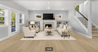 NAF Cedar 12mm European Oak engineered hardwood flooring with natural oak grain and a textured wirebrushed finish in a living room