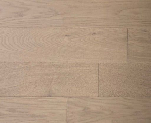 NAF Fawn Beige European White Oak engineered hardwood flooring featuring 5-inch planks with natural oak grain and a wirebrushed finish