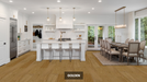 NAF Golden 12mm European Oak engineered hardwood flooring with natural oak grain and a textured wirebrushed finish in a dining room