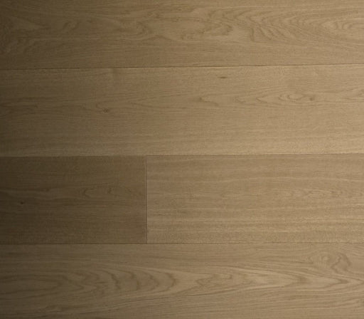 NAF Honey White Oak engineered hardwood flooring with 7.5-inch wide planks and natural oak grain with a wirebrushed texture