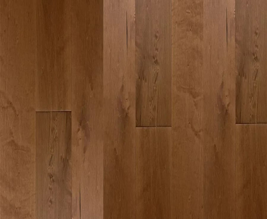 NAF Latte Maple engineered hardwood flooring featuring 6.5-inch planks with natural maple grain and a handscraped surface plank layout overview