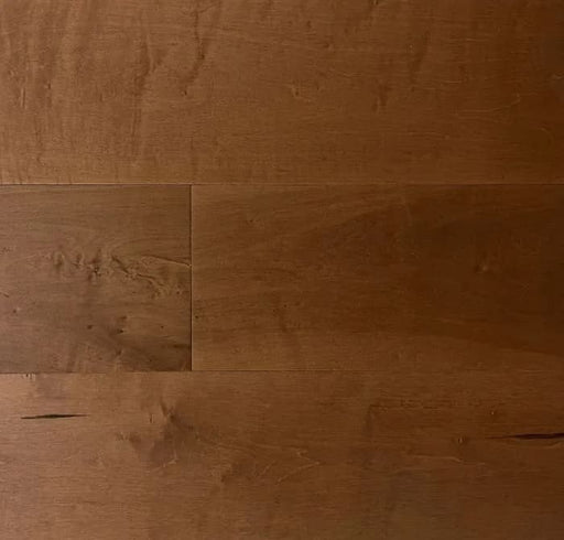 NAF Latte Maple engineered hardwood flooring featuring 6.5-inch planks with natural maple grain and a handscraped surface