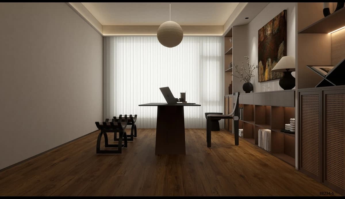 NAF Mesa Taupe 14mm waterproof laminate flooring featuring 7.7-inch wood-look planks with a realistic 4D textured finish room scene