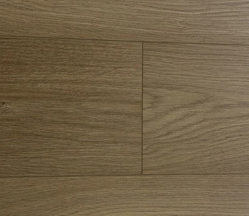 NAF Mesa Taupe 14mm waterproof laminate flooring featuring 7.7-inch wood-look planks with a realistic 4D textured finish