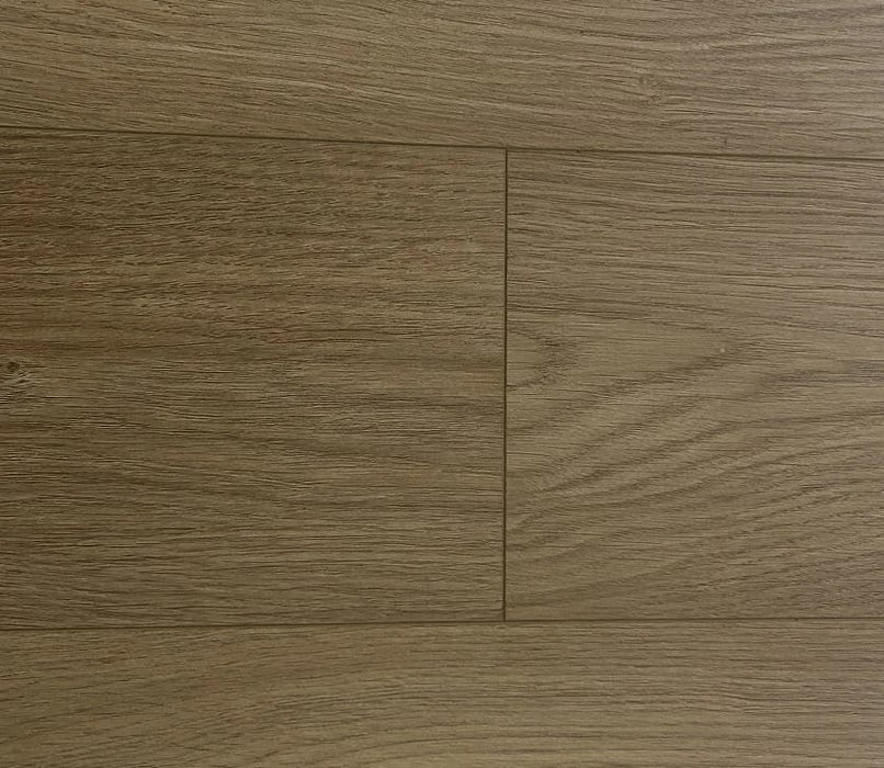 NAF Mesa Taupe 14mm waterproof laminate flooring featuring 7.7-inch wood-look planks with a realistic 4D textured finish