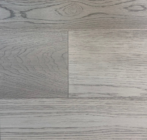 NAF Modern Pewter Hickory engineered hardwood flooring with 7.5-inch wide planks, natural wood grain and a wirebrushed surface