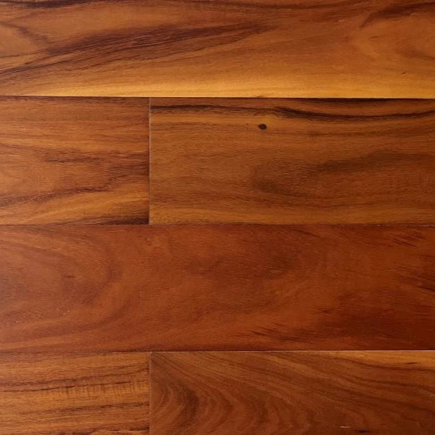 NAF Natural Exotic Walnut engineered hardwood flooring featuring 5-inch-wide planks, distinctive walnut grain and a textured handscraped finish