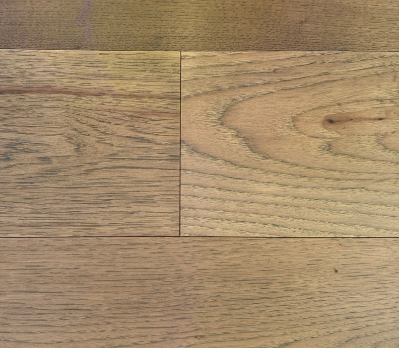 NAF Nutmeg Hickory engineered hardwood flooring with 7.5-inch wide planks, natural wood grain and a wirebrushed surface