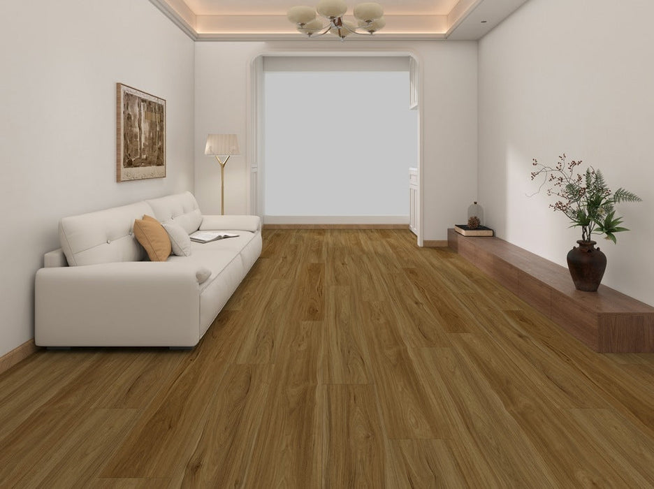 NAF Royal Edinburgh 8mm waterproof rigid core vinyl plank flooring with realistic wood grain and deep-textured finish in a living room
