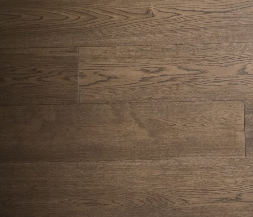 NAF Saffron White Oak engineered hardwood flooring with 7.5-inch wide planks and natural oak grain with a wirebrushed texture