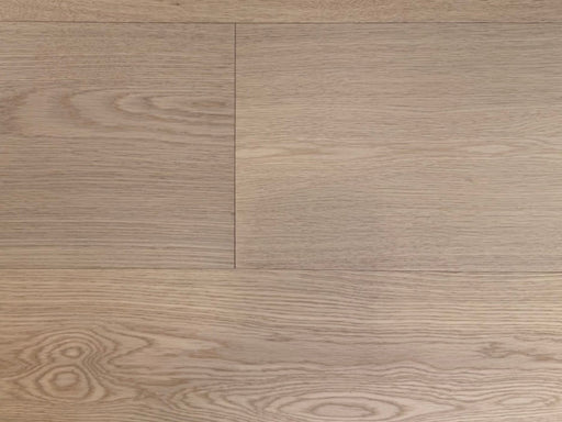 NAF Soft Gold European White Oak engineered hardwood flooring featuring 7.5-inch planks with natural grain and a wirebrushed surface