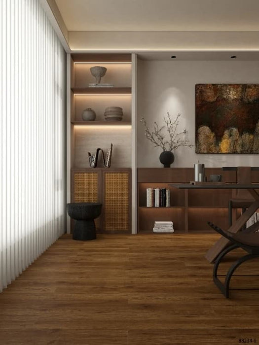 NAF Summit Oak 14mm waterproof laminate flooring featuring 7.7-inch wood-look planks with a realistic 4D textured finish room scene