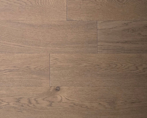 NAF Toffee European White Oak engineered hardwood flooring featuring 5-inch planks with natural oak grain and a wirebrushed finish