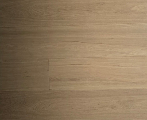 NAF Truffle White Oak engineered hardwood flooring with 7.5-inch wide planks and natural oak grain with a wirebrushed texture