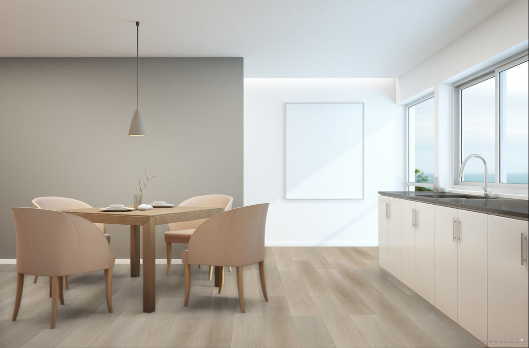 Toucan Boho Beige 9.06" 6mm SPC5 vinyl flooring in dining room