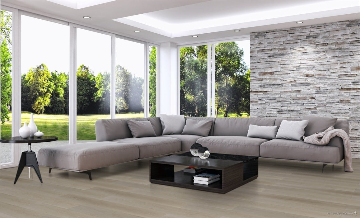 Toucan Boho Beige 9.06" 6mm SPC5 vinyl flooring in living room