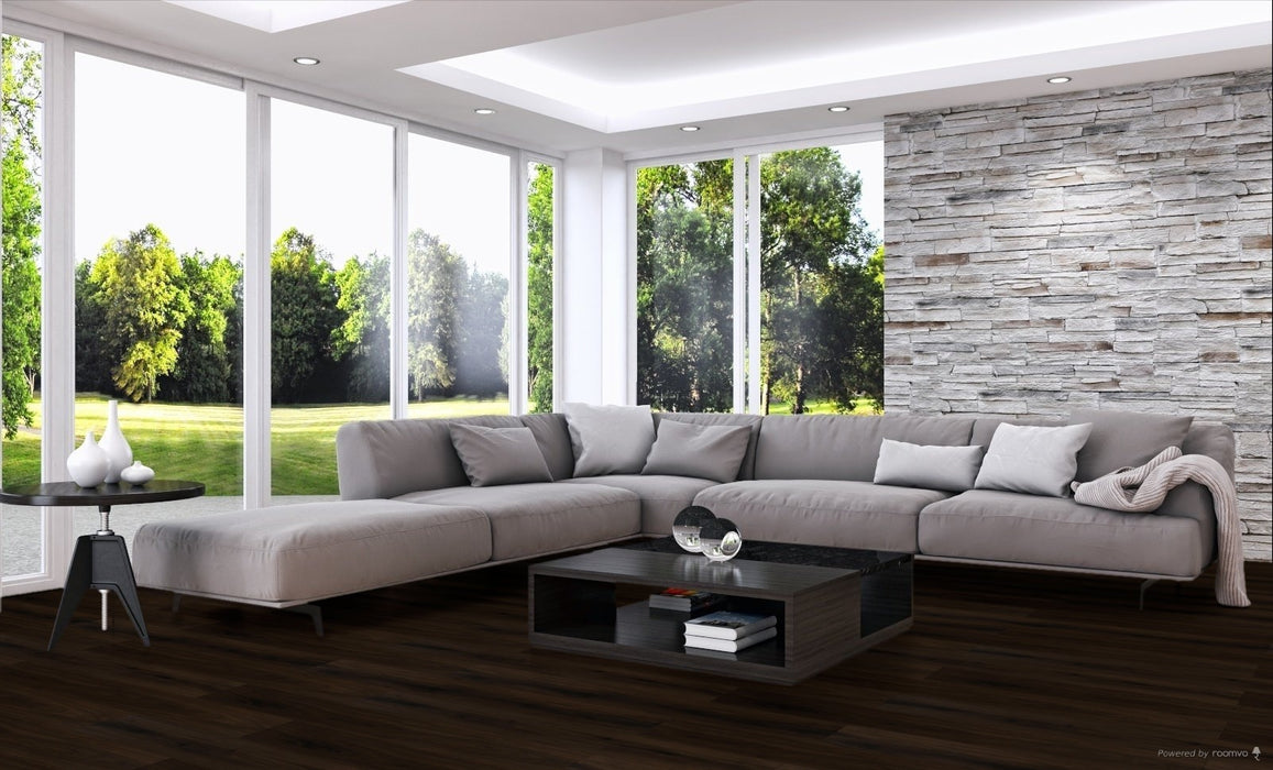 Toucan Coffee Date 9.06" 6mm SPC5 vinyl flooring in living room