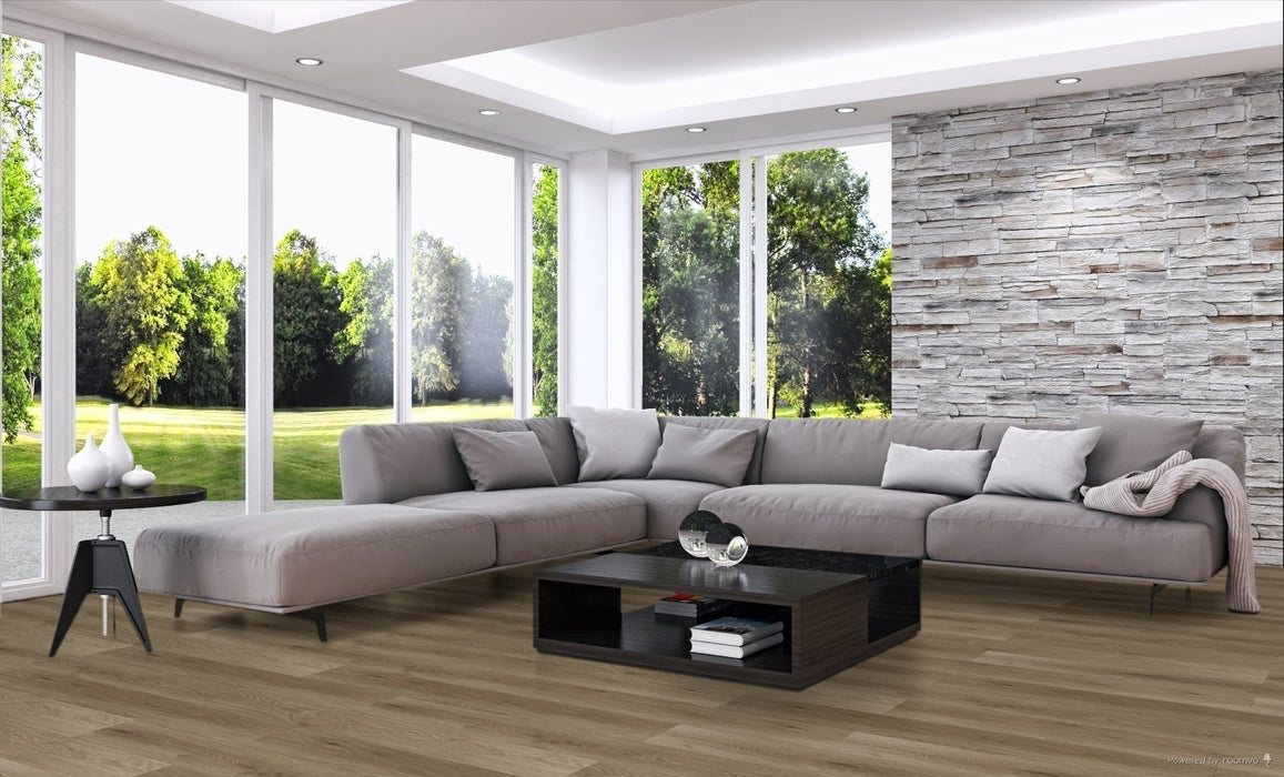 Toucan Fawn 9.06" 6mm SPC5 vinyl flooring in living room