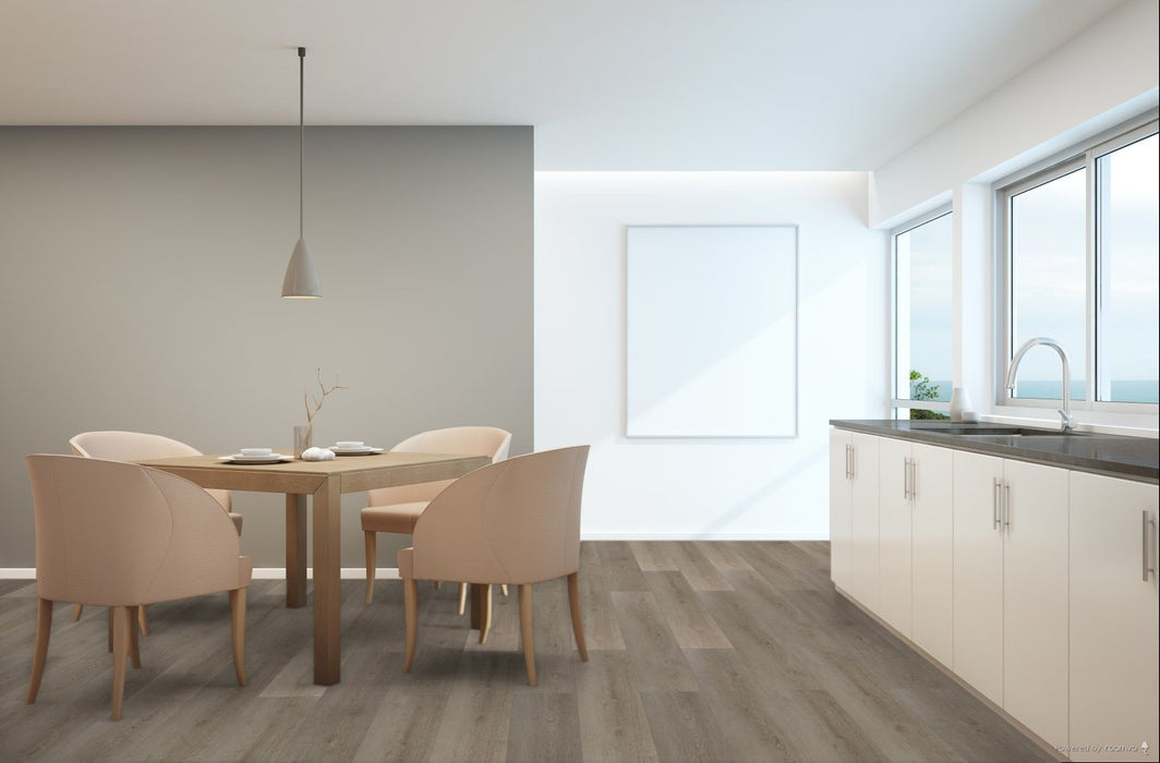 Toucan French Grey 9.06" 6mm SPC5 vinyl flooring in dining room