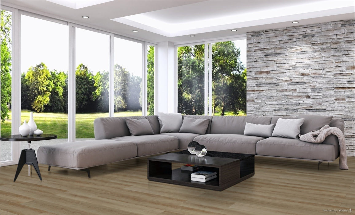 Toucan Golden Hour 9.06" 6mm SPC5 vinyl flooring in living room