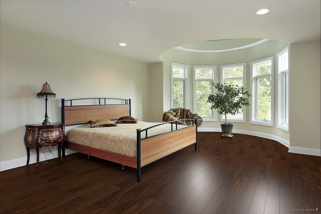 Toucan Hickory Classic 5.00" Water Resistant Matt / Hand Scraped laminate flooring in bedroom