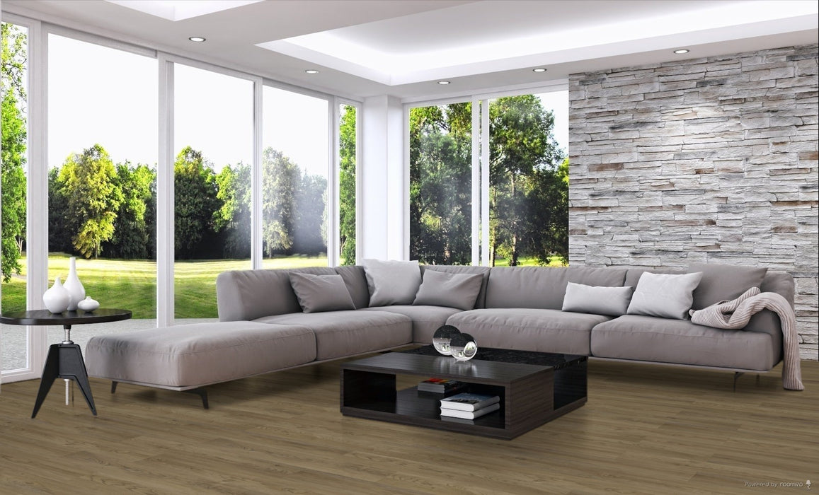 Toucan Machiato 7.70" Water Resistant EIR laminate flooring in living room