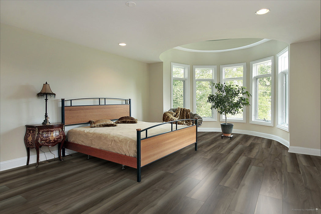 Toucan Milk Chai 9.06" 6mm SPC5 vinyl flooring in bedroom