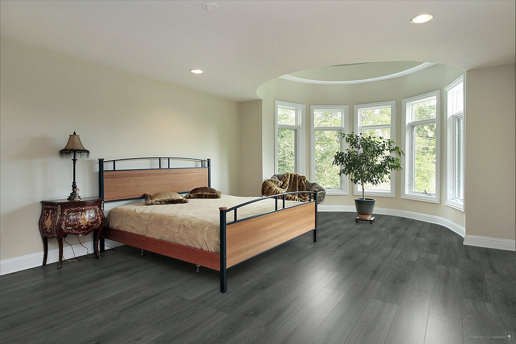 Toucan Ocean Grey 7.70" Water Resistant EIR laminate flooring in bedroom