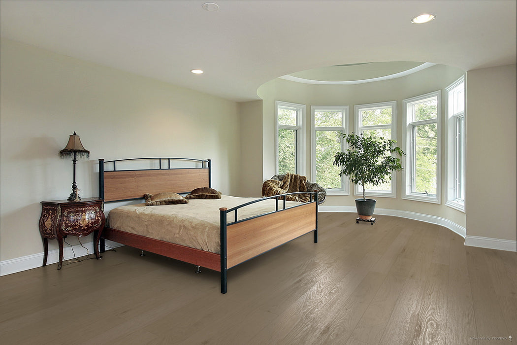 Toucan Oyster Studio Collection European White Oak engineered hardwood flooring in bedroom