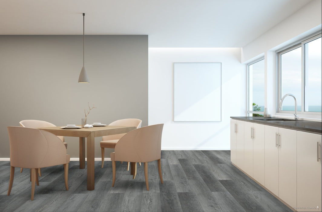 Toucan River Rock SPC4 — Cork Backing waterproof luxury vinyl flooring in dining room