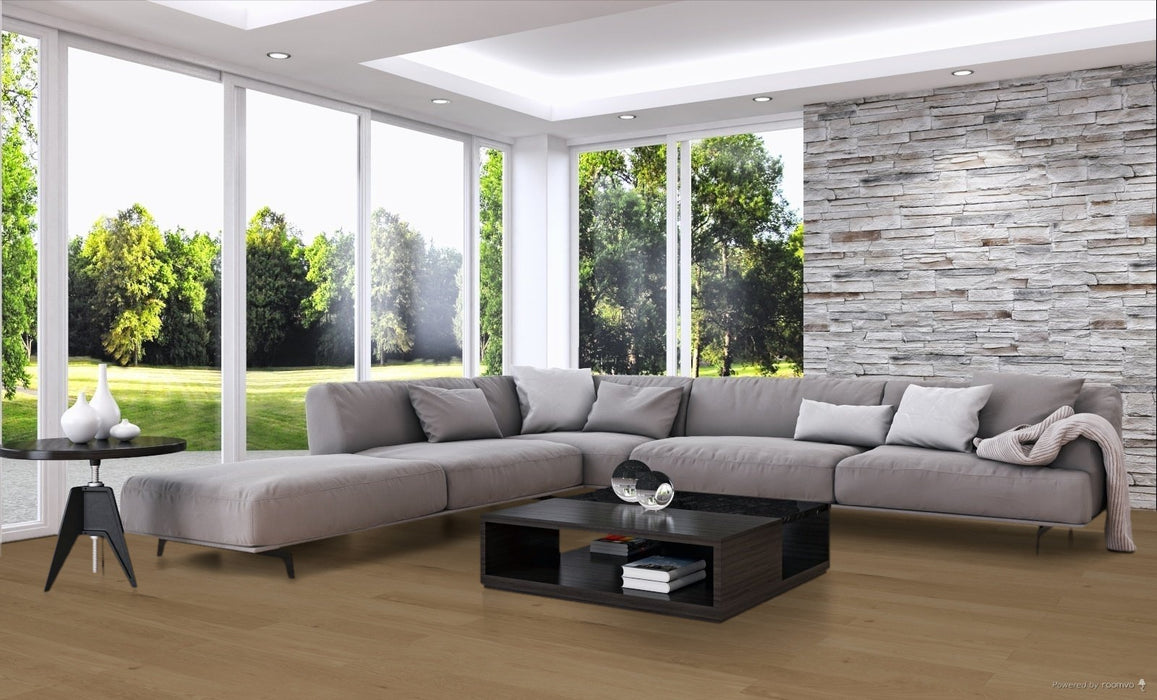 Toucan Sable Studio Collection European White Oak engineered hardwood flooring in living room