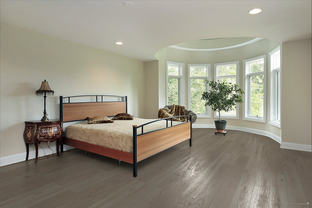 Toucan Satin Towne Collection European White Oak engineered hardwood flooring in bedroom