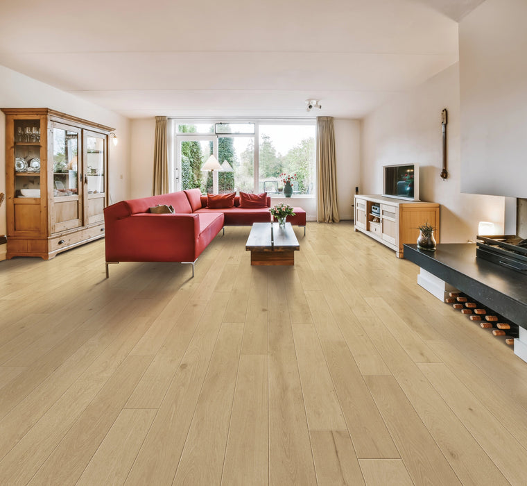 Toucan Shell Towne Collection European White Oak engineered hardwood flooring in living room scene 2
