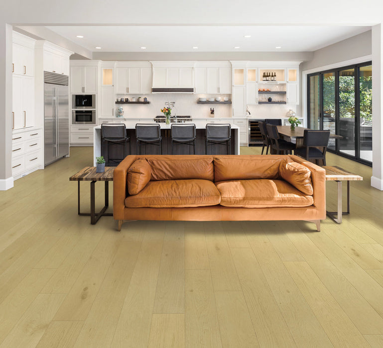 Toucan Silk Towne Collection European White Oak engineered hardwood flooring in living room and dining room