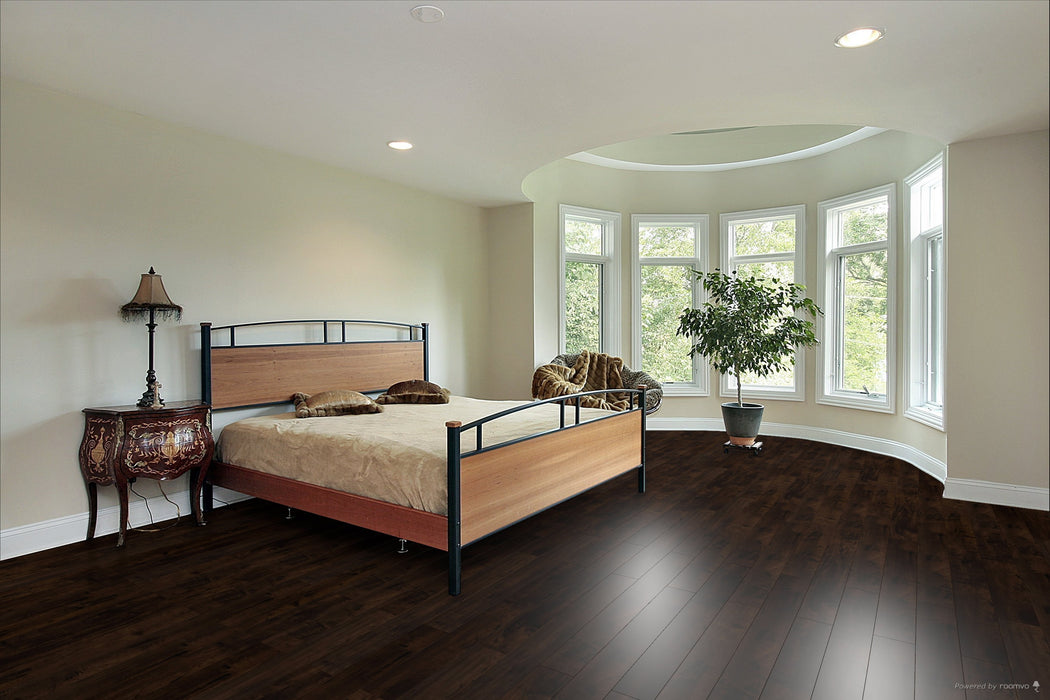 Toucan Titan Oak 5.00" Water Resistant Matt / Hand Scraped laminate flooring in bedroom