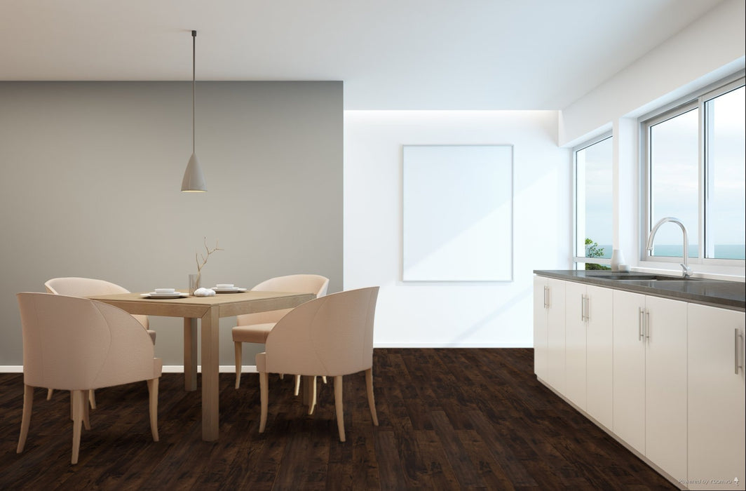 Toucan Titan Oak 5.00" Water Resistant Matt / Hand Scraped laminate flooring in dining room