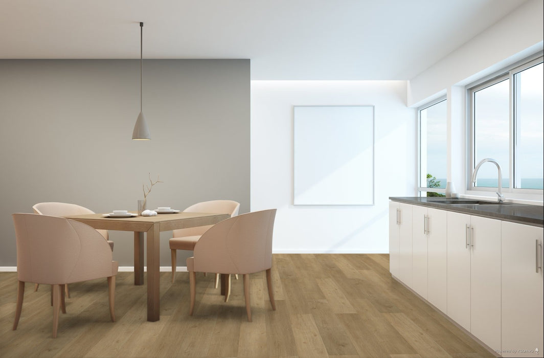 Toucan Warm Chestnut 7.70" Water Resistant EIR laminate flooring in dining room