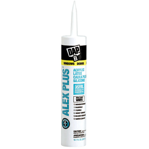 DAP Alex Plus 10.1 oz. White Acrylic Latex Caulk Plus Silicone